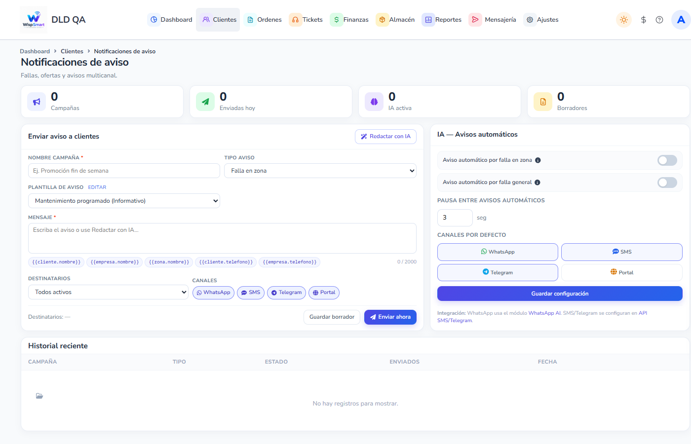 Vista: Notificaciones de aviso