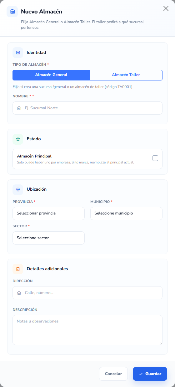 Formulario: Nuevo Almacén