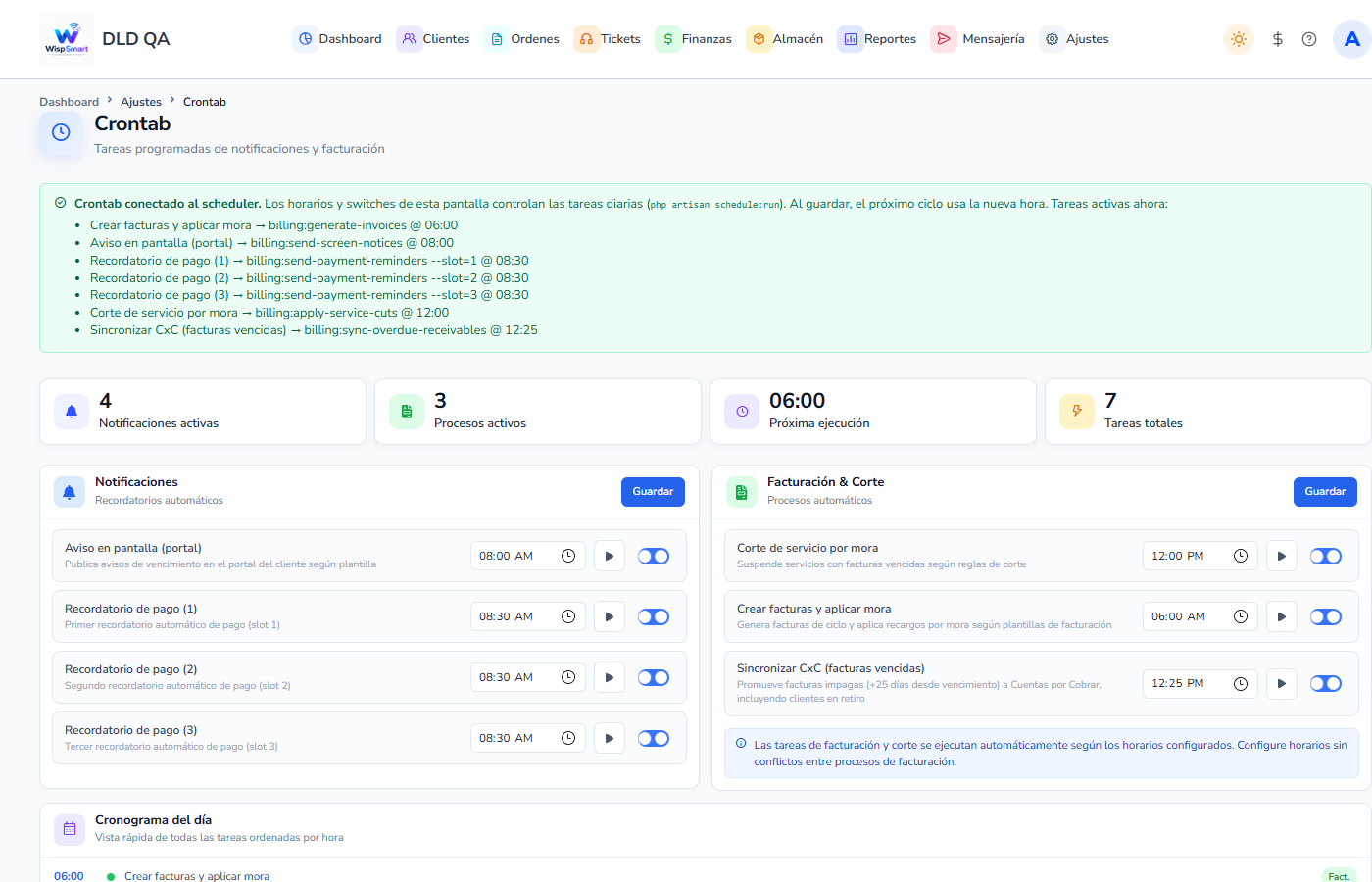Vista: Tareas programadas (Crontab)