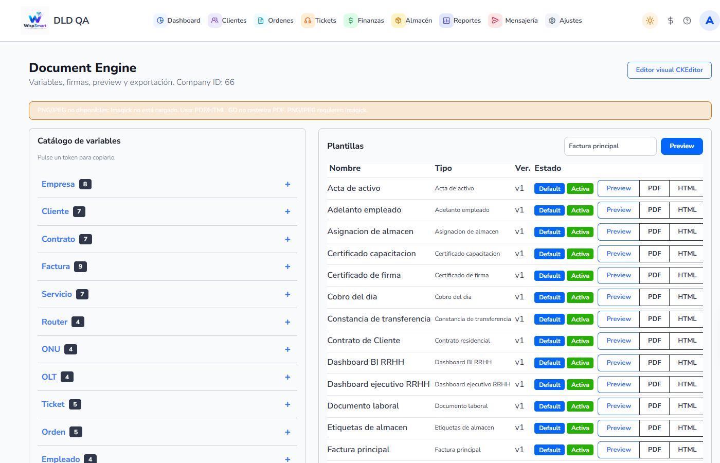 Vista: Document Engine y documentos