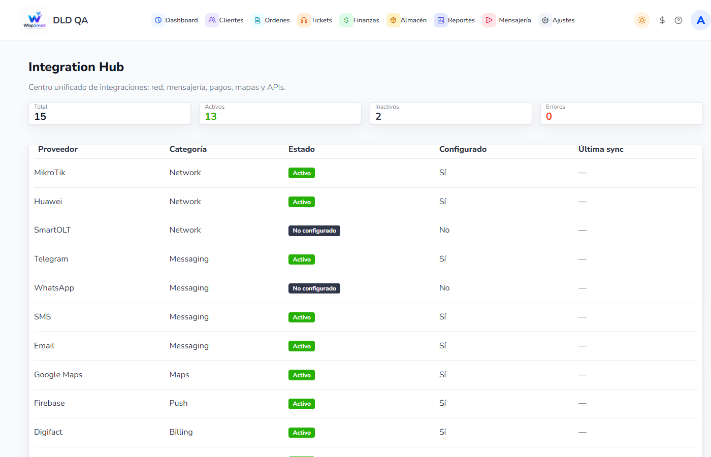 Vista: Integration Hub y API pública