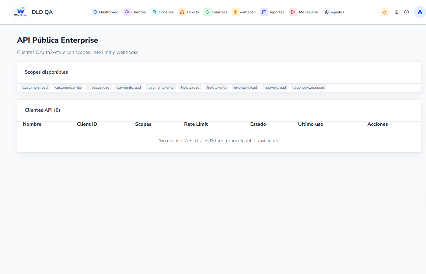 Vista: Integration Hub y API pública