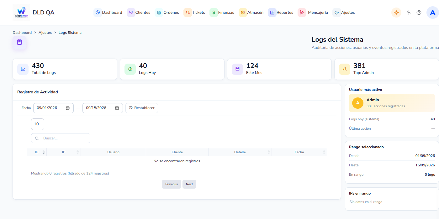 Vista: Logs del sistema