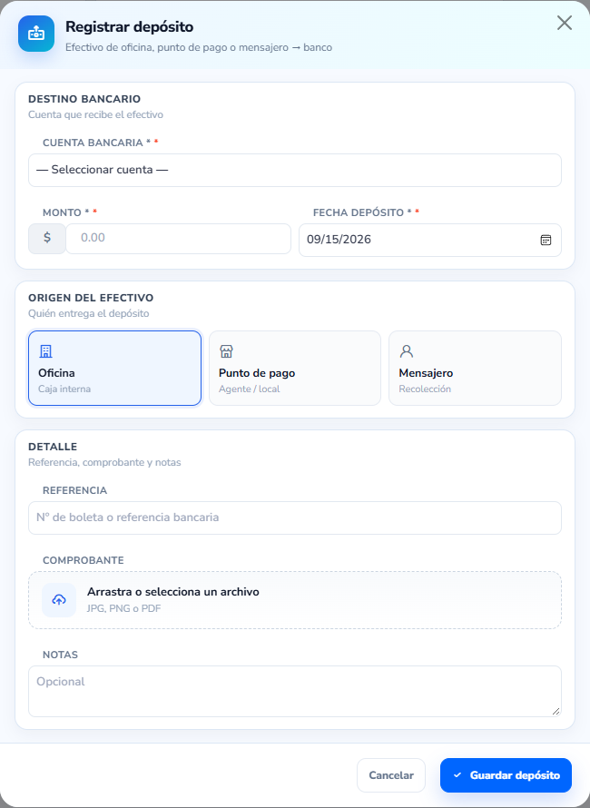 Formulario: Registrar depósito