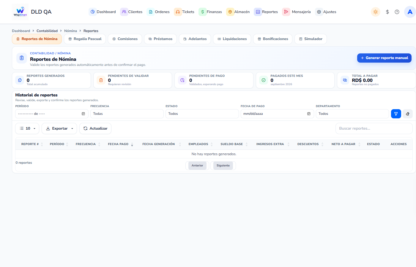 Vista: Nómina y reportes de pago