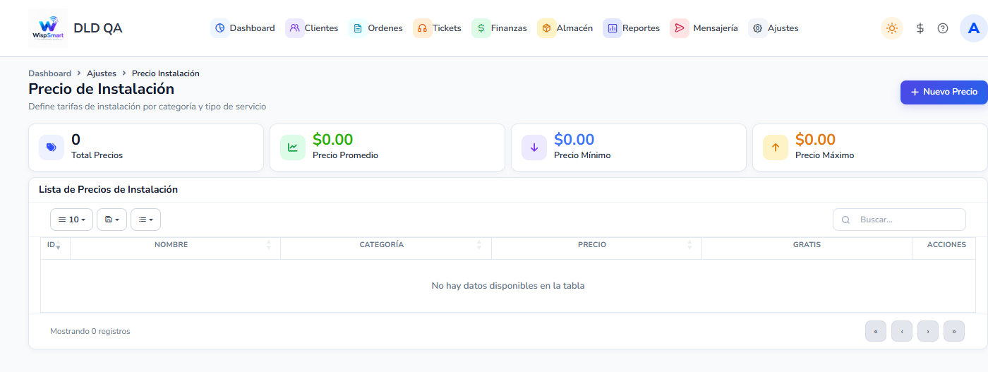 Vista: Precio de Instalación