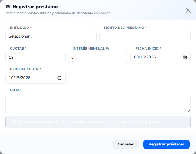 Formulario: Nuevo préstamo