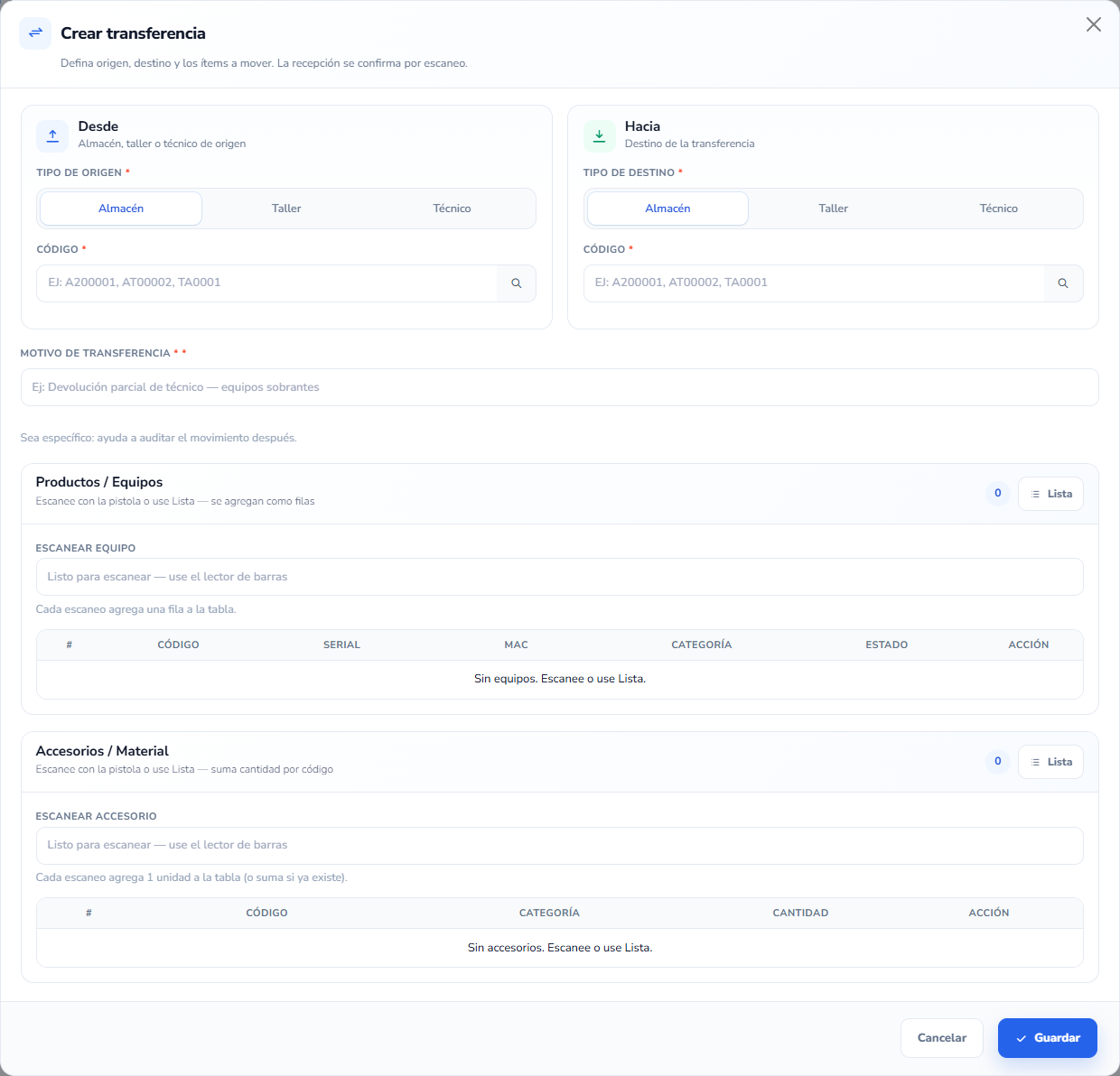 Formulario: Nueva Transferencia